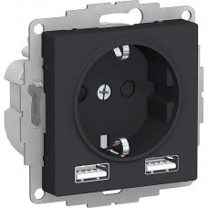 Розетка с/у 2P+E 16A + 2xUSB 2.4А/2х1.2А, IP20, Schneider Electric ATLASDESIGN [ATN001030] карбон