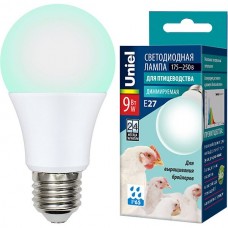 Лампа LED для птицеводства VOLPE E27/A60 груша, 9W, 900Лм [LED-A60-9W/SCBG/E27/FR/DIM IP65 PLO65WH]