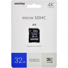 Карта памяти Micro SDHC 32Gb SmartBuy Class 10 U3 V30 A1 R/W:90/55 MB/s с адаптером