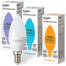 Лампа LED E14/C35 свеча, 15W, 6500K, 1430Лм, Sweko [42LED-C35-15W-230-6500K-E14]