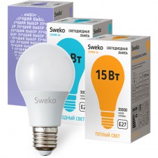 Лампа LED E27/A60 груша, 15W, 6500K, 1430Лм, Sweko [42LED-A60-15W-230-6500K-E27-P]