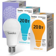 Лампа LED E27/A60 груша, 20W, 4000K, 1660Лм, Sweko [42LED-A60-20W-230-4000K-E27-P]