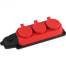 Колодка каучуковая 3 розетки 16А/3,5кВт с защ. крышками IP44, ЭРА [K-3e-RED-IP44] красный+чёрный