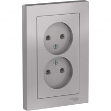 Розетка с/у 2x2P 16A, IP20, в сборе, Schneider Electric ATLASDESIGN [ATN000320] алюминий