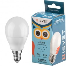 Лампа LED E14/G45 шар,  8W, 4000K, 850Лм, iSvet [G45-102-1-4-1]