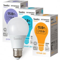 Лампа LED E27/A60 груша, 15W, 4000K, 1400Лм, Sweko [42LED-A60-15W-230-4000K-E27-P]