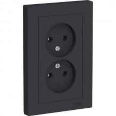 Розетка с/у 2x2P 16A, IP20, в сборе, Schneider Electric ATLASDESIGN [ATN001020] карбон