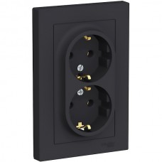 Розетка с/у 2x2P+Е 16A, IP20, в сборе, Schneider Electric ATLASDESIGN [ATN001024][6] карбон
