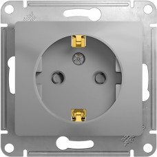 Розетка с/у 2P+E 16A, IP20, со шторками, Schneider Electric Glossa [GSL000345] алюминий