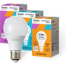 Лампа LED E27/A60 груша, 11W, 3000K, 960Лм, Sweko [42LED-A60-11W-230-3000K-E27-P]