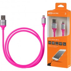 Кабель USB - Lightning, 1.0м, 2А, TDM ДК 21 [SQ1810-0321] силиконовая оплетка, розовый