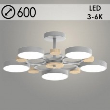 Люстра LED  90W, ПДУ 3000-6000K, пластик, 600*600*180, Росток [XI3213/5 GRAY+WOOD] серый/дерево