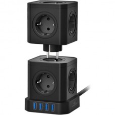 Сетевой фильтр  2м, 9 розеток, 16А/3500Вт, 3x1.5, 4хUSB, Cablexpert Tower [TWR-9-U4-B-2] черный