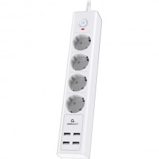 Сетевой фильтр  2м, 4 розетки, 16А/3500Вт, 3x1.5, 4хUSB, Cablexpert Exnovo [EXN-4-U4-W-2] белый