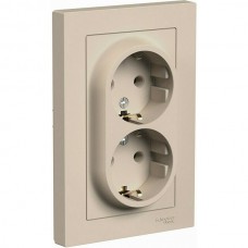 Розетка с/у 2x2P+Е 16A, IP20, в сборе, Schneider Electric ATLASDESIGN [ATN001224] песочный