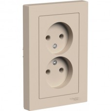 Розетка с/у 2x2P 16A, IP20, в сборе, Schneider Electric ATLASDESIGN [ATN001220] песочный