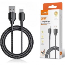 Кабель USB - microUSB, 2.0м, 25W, LDNIO LS852 [LD_B4587] медь, тканевая оплетка, Gray